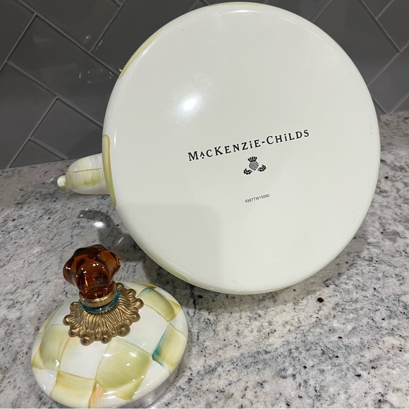 MacKENZIE CHILDS 3QT PARCHMENT CHECK TEA KETTLE - Picture 8 of 12